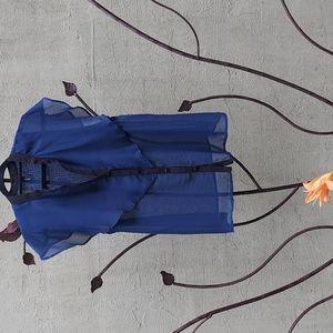 Gorgeous Boutique Silk Blouse, Marine Blue & Black